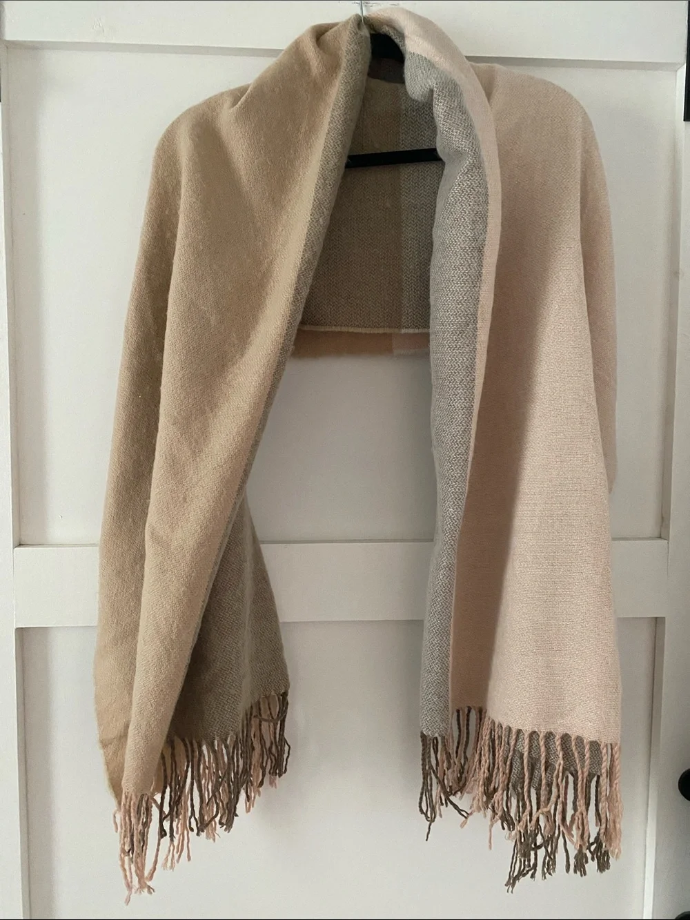 H&M Two-Tone Pink and Taupe Fringed Wrap Scarf